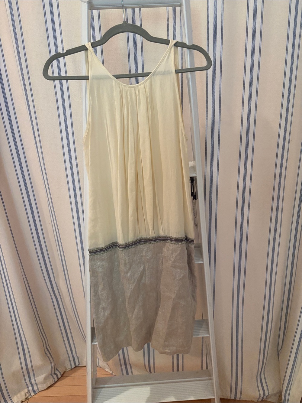 Max & Co. Cream and Silver, Silk and Linen Sleeveless Cocktail Dress